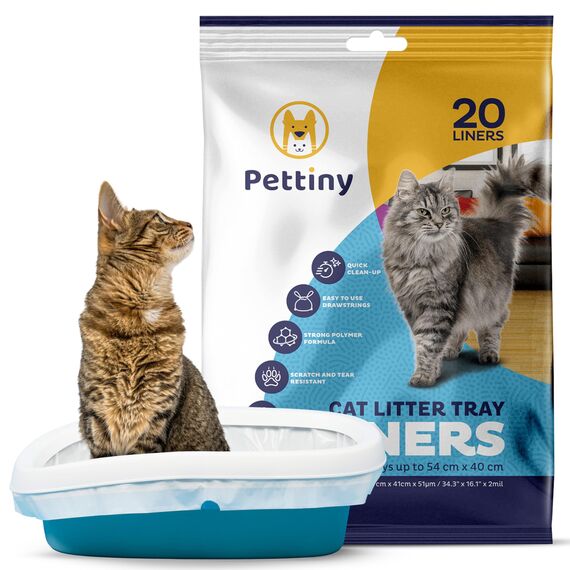 Pettiny 20 Katzentoilettenbeutel mit Zugbändern Kratzfeste Tüten für mittel und groß Katzenklo