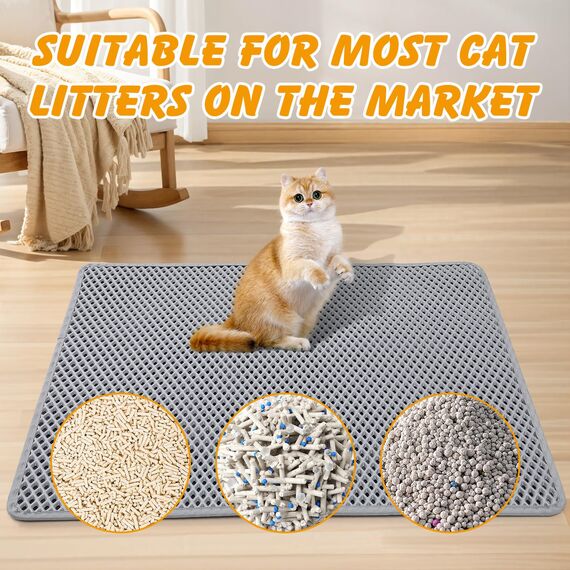 Katzenklo Matte, 73.5 × 62cm Katzenklo Unterleger Doppelschicht Katzenstreu Matte Katzentoilette Matte Rutschfest Wasserdicht für Toilette Wohnzimmer (Grau)