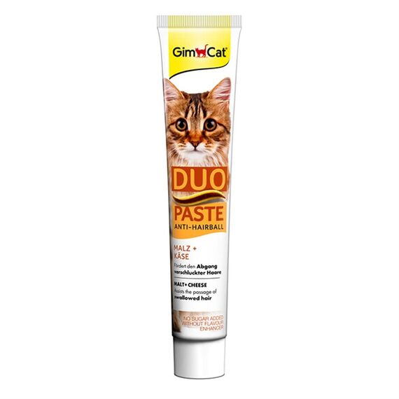 GimCat Duo Paste Anti-Hairball Malz und Käse - Katzensnack fördert den Abgang verschluckter Haare - 1 Tube (1 x 50 g)