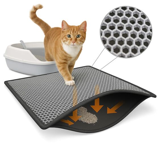 Blue Eyes Katzenklo Matte, Katzenmatte 60x75 cm, Katzenstreu Katzenklo Vorleger Unterleger Waben Design wasserdichte Doppelte Schichte Entwurf Bienenwabe Matte (Grau-6075)