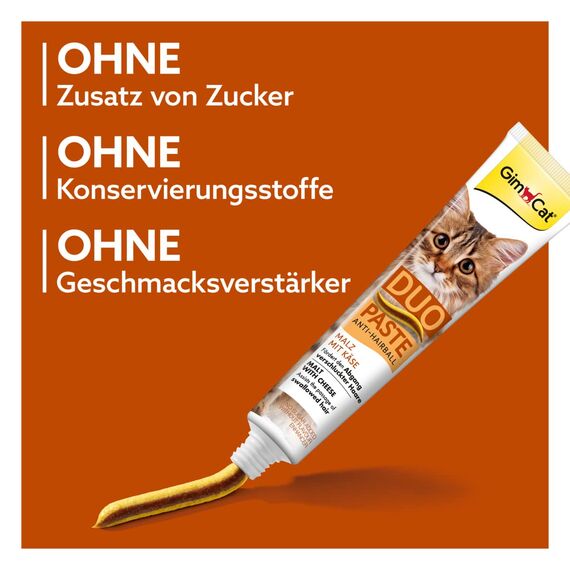 GimCat Duo Paste Anti-Hairball Malz und Käse - Katzensnack fördert den Abgang verschluckter Haare - 1 Tube (1 x 50 g)