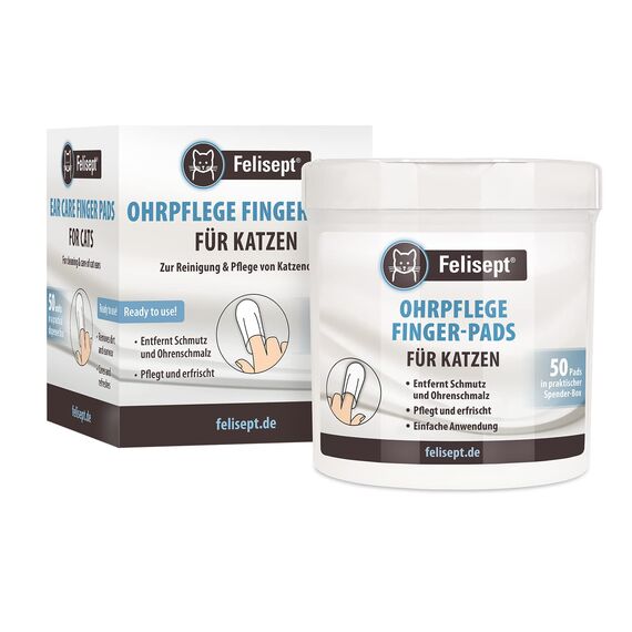 Felisept Ohrpflege Finger-Pads für Katzen 50 Stück - Pflege & Hygiene für Katzenohren, Fingerlinge zur praktischen & intutiven Reinigung, Ohrreiniger für Katzen, Ohrmilben Katze - Kitten Pflege