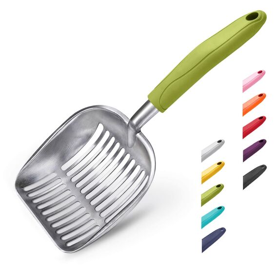 WePet Katzenstreuschaufel, Aluminiumlegierung, Metall Schaufel für Katzen, Tiefe Schaufel, Langer Griff, Kotsieb, Kätzchen Kotheber, langlebig, robust, für Katzenklo