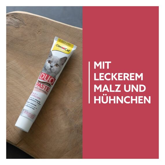 GimCat Duo Paste Anti-Hairball Malz und Hühnchen - Katzensnack fördert den Abgang verschluckter Haare - 1 Tube (1 x 50 g) (Packung mit 2)