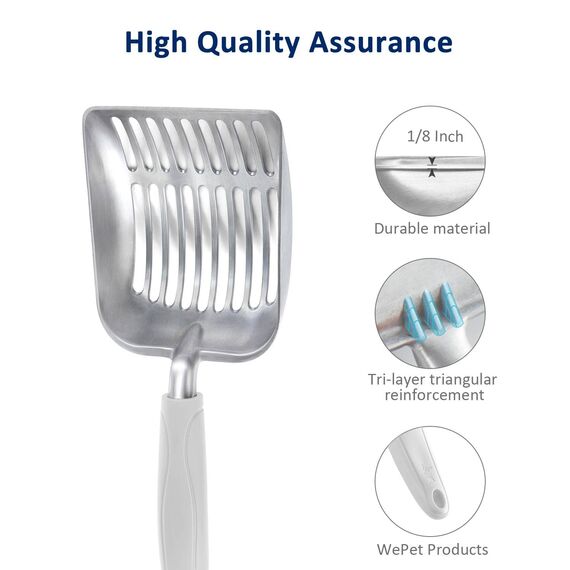 WePet Katzenstreuschaufel, Aluminiumlegierung, Metall Schaufel für Katzen, Tiefe Schaufel, Langer Griff, Kotsieb, Kätzchen Kotheber, langlebig, robust, für Katzenklo