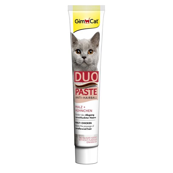 GimCat Duo Paste Anti-Hairball Malz und Hühnchen - Katzensnack fördert den Abgang verschluckter Haare - 1 Tube (1 x 50 g)