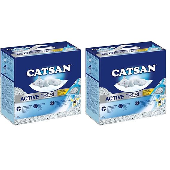 CATSAN Active Fresh – Katzenstreu aus Naturton mit Aktivkohle – Effektive Bindung von Geruch und Feuchtigkeit – 1 x 8 Liter (Packung mit 2)