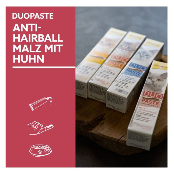 GimCat Duo Paste Anti-Hairball Malz und Hühnchen - Katzensnack fördert den Abgang verschluckter Haare - 1 Tube (1 x 50 g) (Packung mit 2)