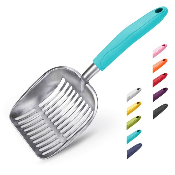 WePet Katzenstreuschaufel, Aluminiumlegierung, Metall Schaufel für Katzen, Tiefe Schaufel, Langer Griff, Kotsieb, Kätzchen Kotheber, langlebig, robust, für Katzenklo