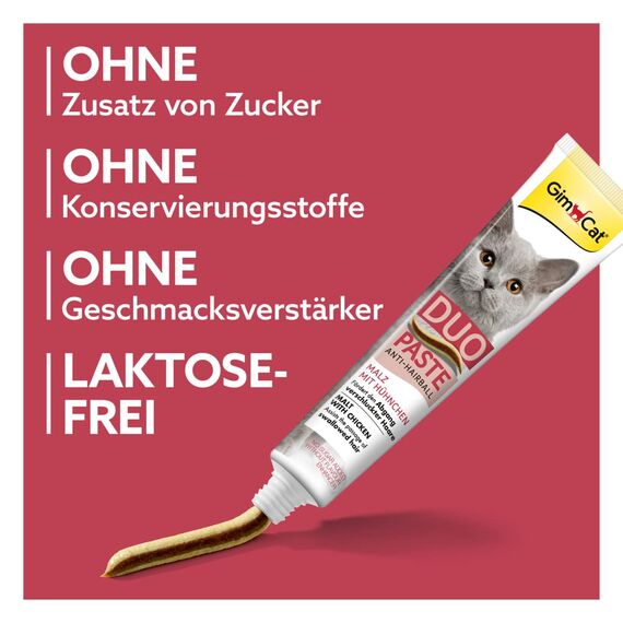 GimCat Duo Paste Anti-Hairball Malz und Hühnchen - Katzensnack fördert den Abgang verschluckter Haare - 1 Tube (1 x 50 g) (Packung mit 2)