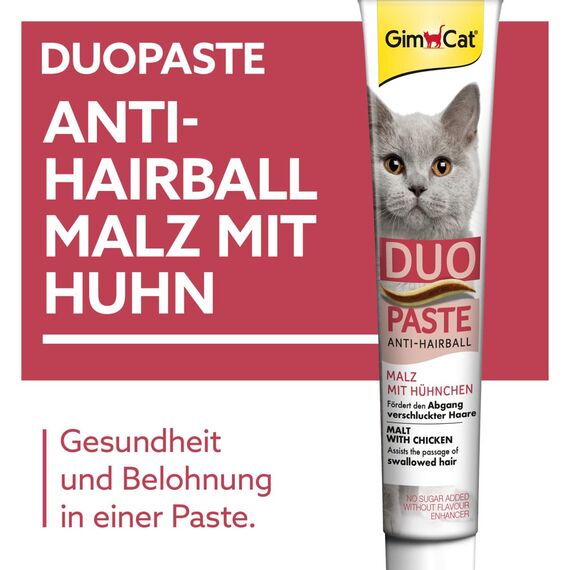 GimCat Duo Paste Anti-Hairball Malz und Hühnchen - Katzensnack fördert den Abgang verschluckter Haare - 1 Tube (1 x 50 g) (Packung mit 2)