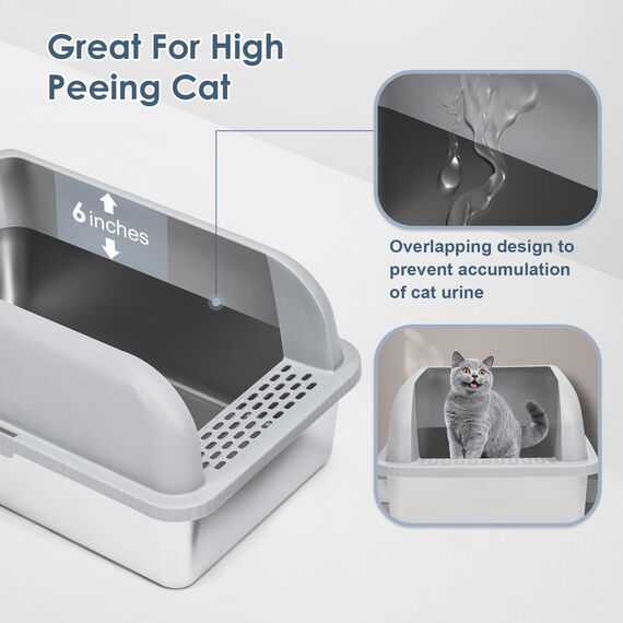 Suzzipaws Katzentoilette aus Edelstahl, Geschlossene Katzenklo mit Deckel, Extra große Katzentoilette für große Katzen, XL, Hochwandig, Nicht-Klebrig, Auslaufsicher