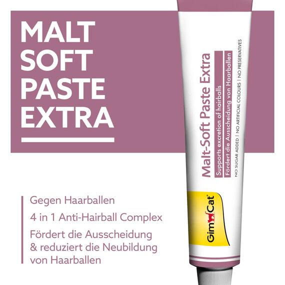 GimCat Malt-Soft Paste Extra - Anti-Hairball Katzensnack fördert Ausscheidung von Haarballen - 1 Tube (1 x 200 g)