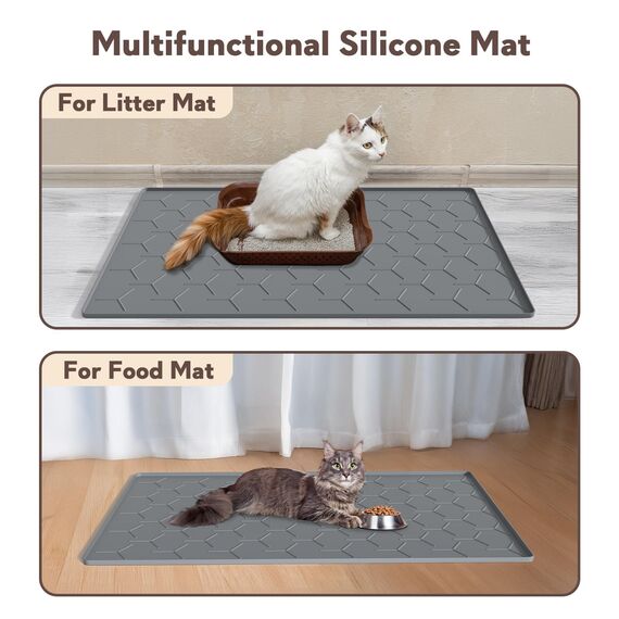 Garoopion Katzenklo Matte, 102x71cm Silikon Katzenstreu Matte Groß, wasserdichte Katzenmatte Katzenklo Unterleger, Katzenstreumatte, Leicht zu Reinigen, Dunkelgrau