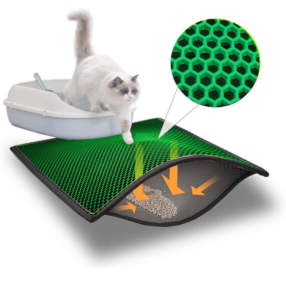 Blue Eyes Katzenklo Matte, Katzenmatte 40x60 cm, Katzenstreu Katzenklo Vorleger Unterleger Waben Design wasserdichte Doppelte Schichte Entwurf Bienenwabe Matte (Grün-6040)
