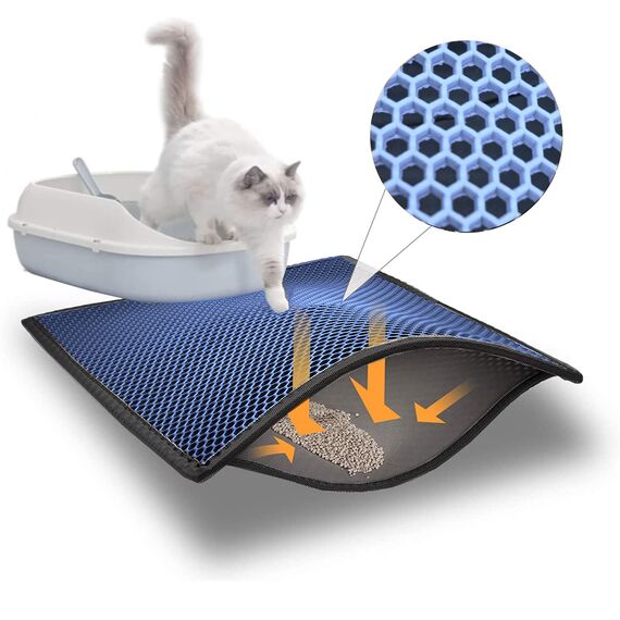 Blue Eyes Katzenklo Matte, Katzenmatte 40x60 cm, Katzenstreu Katzenklo Vorleger Unterleger Waben Design wasserdichte Doppelte Schichte Entwurf Bienenwabe Matte (Türkis-6040)