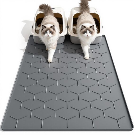 Garoopion Katzenklo Matte, 102x71cm Silikon Katzenstreu Matte Groß, wasserdichte Katzenmatte Katzenklo Unterleger, Katzenstreumatte, Leicht zu Reinigen, Dunkelgrau