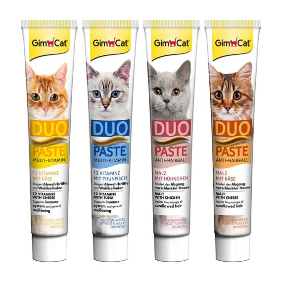 GimCat Duo Paste Anti-Hairball Malz und Käse - Katzensnack fördert den Abgang verschluckter Haare - 1 Tube (1 x 50 g)