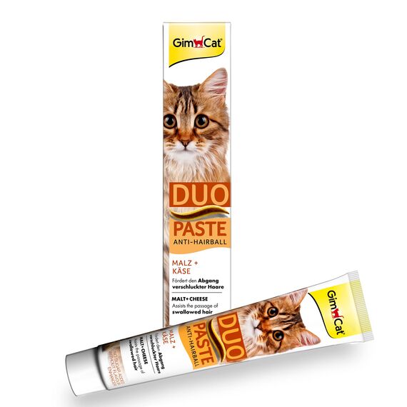 GimCat Duo Paste Anti-Hairball Malz und Käse - Katzensnack fördert den Abgang verschluckter Haare - 1 Tube (1 x 50 g)