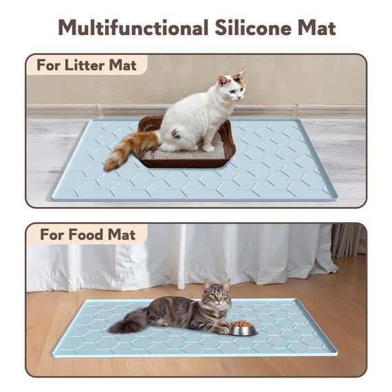 Garoopion Katzenklo Matte, 86x56cm Silikon Katzenstreu Matte Groß, wasserdichte Katzenmatte Katzenklo Unterleger, Katzenstreumatte, Leicht zu Reinigen, Blau