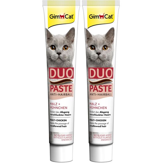 GimCat Duo Paste Anti-Hairball Malz und Hühnchen - Katzensnack fördert den Abgang verschluckter Haare - 1 Tube (1 x 50 g) (Packung mit 2)