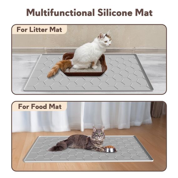 Garoopion Katzenklo Matte, 102x71cm Silikon Katzenstreu Matte Groß, wasserdichte Katzenmatte Katzenklo Unterleger, Katzenstreumatte, Leicht zu Reinigen, Grau