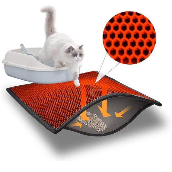 Blue Eyes Katzenklo Matte, Katzenmatte 40x60 cm, Katzenstreu Katzenklo Vorleger Unterleger Waben Design wasserdichte Doppelte Schichte Entwurf Bienenwabe Matte (Rot-6040)