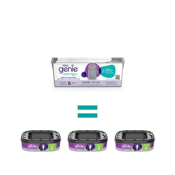 Litter Genie Easy Roll Nachfüller, Katzenstreu Entsorgungssystem, ultimative Geruchskontrolle, mühelose Reinigung, 1 Nachfüllpack mit 24 Beuteln (Packung mit 2)