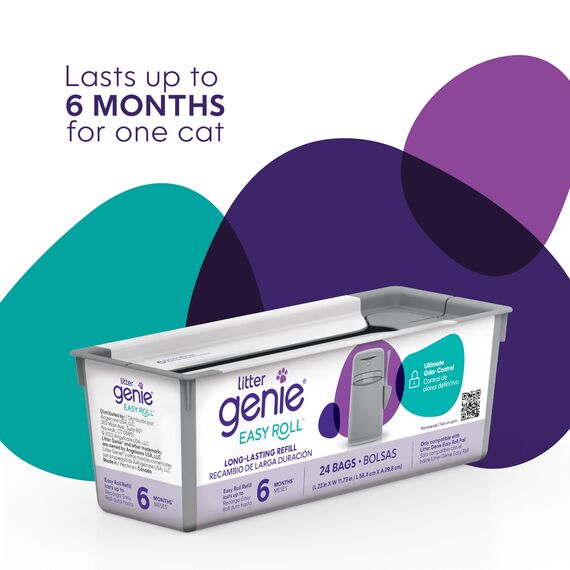Litter Genie Easy Roll Nachfüller, Katzenstreu Entsorgungssystem, ultimative Geruchskontrolle, mühelose Reinigung, 1 Nachfüllpack mit 24 Beuteln (Packung mit 2)