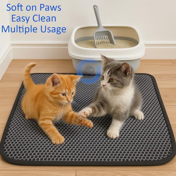 Blue Eyes Katzenklo Matte 60x120 cm – Große Katzenstreu Matte Vorleger Unterleger Waben Design für weniger Streu im Haushalt, 2-lagig, wasserdicht, pflegeleicht, weich & robust (Grau-3XL)