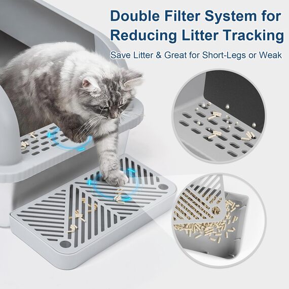 Suzzipaws XL Katzenklo Edelstahl, Geschlossene Katzentoilette mit Deckel und Hochwand, große Metall-Katzentoilette mit Anti-Auslauf, Nicht-Klebrig, einfache Reinigung, 6" Tiefe, 2er Pack