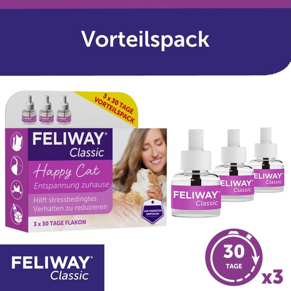 FELIWAY Classic 3x30 Tage Vorteilspack für Pheromon Verdampfer, 3x48ml - Hilft Anzeichen von Stress bei Katzen und Kitten zu reduzieren, von Tierärzten empfohlen, klinisch getestet (Packung mit 2)