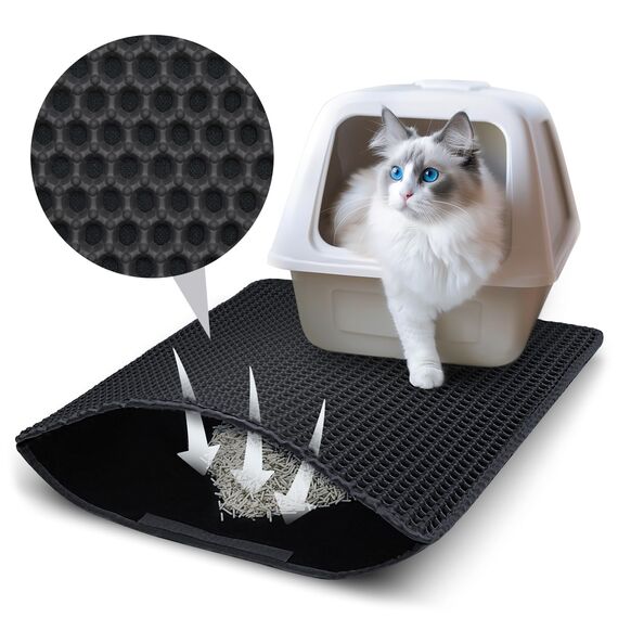 Katzenklo Matte, 75x55 cm Katzenstreu Matte, Doppelte Schichte Non-Slip wasserdichte Entwurf Katzenmatte Katzenklo, Bienenwabe Matte Katzentoilette, Cat Litter Mat Streu Kontrolle