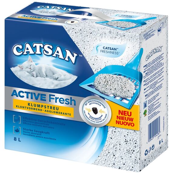 CATSAN Active Fresh – Katzenstreu aus Naturton mit Aktivkohle – Effektive Bindung von Geruch und Feuchtigkeit – 1 x 8 Liter (Packung mit 2)