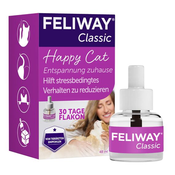FELIWAY Classic 30 Tage Nachfüllflakon für den Pheromon Verdampfer, 48ml - Hilft Anzeichen von Stress bei Katzen und Kitten zu reduzieren, von Tierärzten empfohlen, klinisch getestet