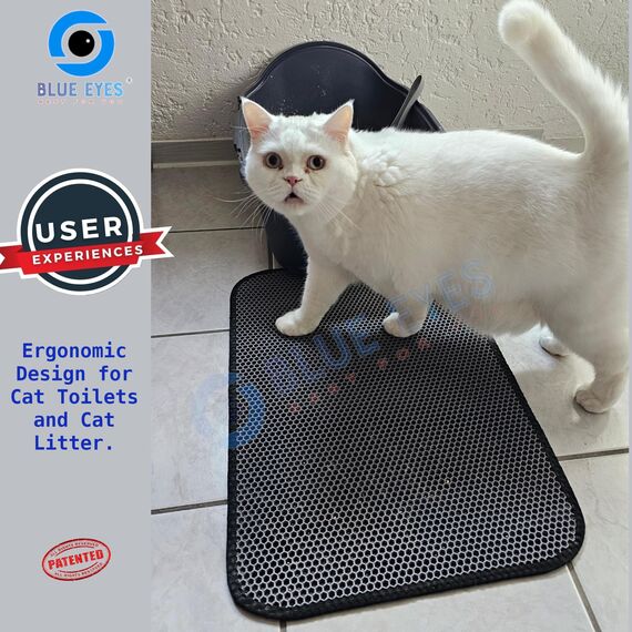 Blue Eyes Katzenklo Matte 60x120 cm – Große Katzenstreu Matte Vorleger Unterleger Waben Design für weniger Streu im Haushalt, 2-lagig, wasserdicht, pflegeleicht, weich & robust (Grau-3XL)