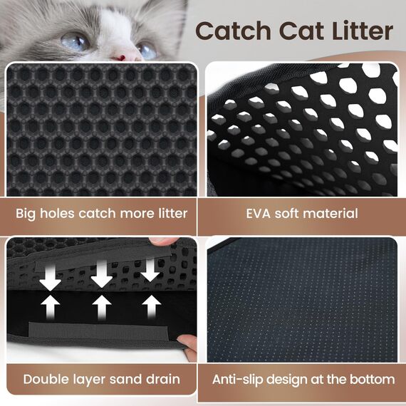 Katzenklo Matte, 75x55 cm Katzenstreu Matte, Doppelte Schichte Non-Slip wasserdichte Entwurf Katzenmatte Katzenklo, Bienenwabe Matte Katzentoilette, Cat Litter Mat Streu Kontrolle