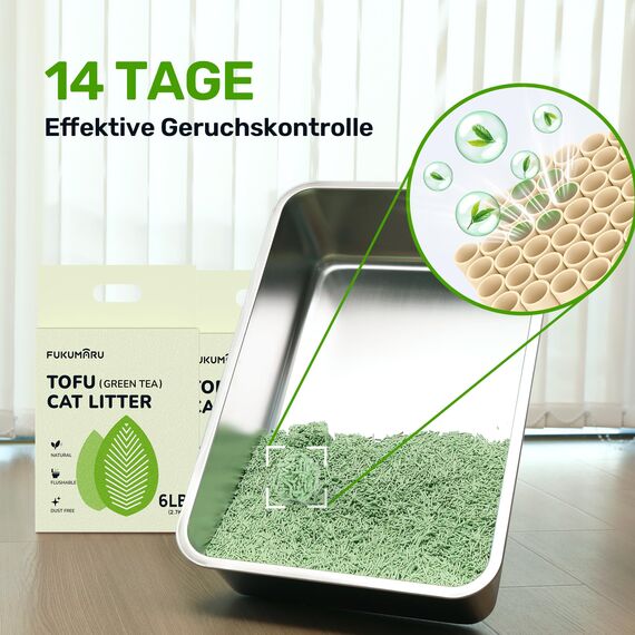 FUKUMARU Tofu Katzenstreu 5,4 kg - Klumpendes Katzenstreu, Geruchsbekämpfung mit grünem Teearoma, staubfrei und leicht klumpend, spülbar in der Toilette.