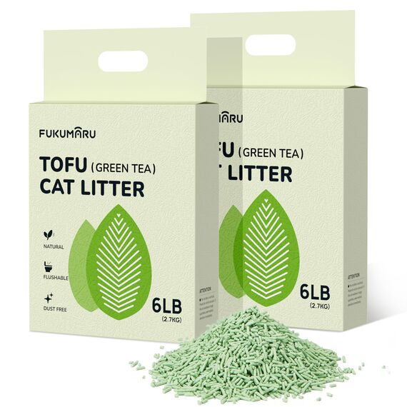 FUKUMARU Tofu Katzenstreu 5,4 kg - Klumpendes Katzenstreu, Geruchsbekämpfung mit grünem Teearoma, staubfrei und leicht klumpend, spülbar in der Toilette.