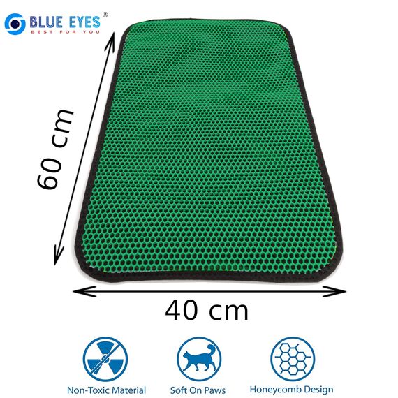 Blue Eyes Katzenklo Matte, Katzenmatte 40x60 cm, Katzenstreu Katzenklo Vorleger Unterleger Waben Design wasserdichte Doppelte Schichte Entwurf Bienenwabe Matte (Grün-6040)