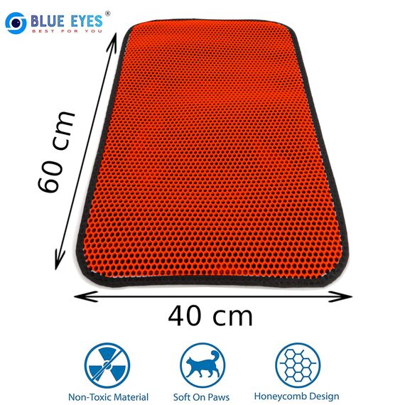 Blue Eyes Katzenklo Matte, Katzenmatte 40x60 cm, Katzenstreu Katzenklo Vorleger Unterleger Waben Design wasserdichte Doppelte Schichte Entwurf Bienenwabe Matte (Rot-6040)