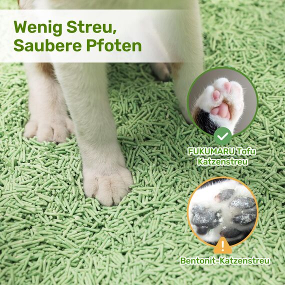 FUKUMARU Tofu Katzenstreu 5,4 kg - Klumpendes Katzenstreu, Geruchsbekämpfung mit grünem Teearoma, staubfrei und leicht klumpend, spülbar in der Toilette.