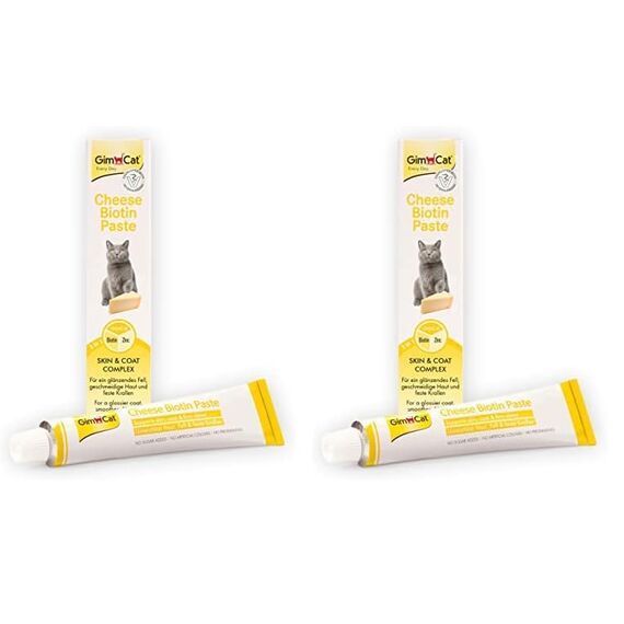 GimCat Cheese Biotin Paste - Mit aromatischem Käse, Zink und Leinöl für Fell, Haut und Krallen - 1 Tube (1 x 200 g) (Packung mit 2)