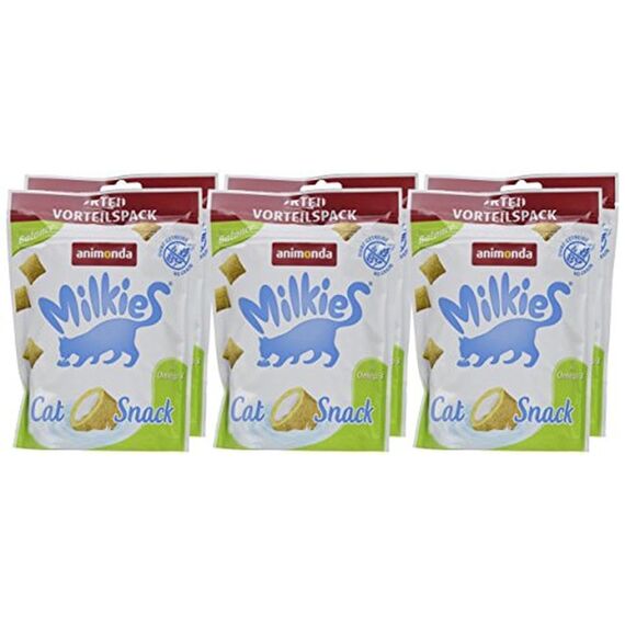 animonda Milkies Katzensnack mit Milch - Knusperkissen Balance (6 x 120g), getreidefreie Katzenleckerli Milch Katzensnacks für Erwachsene Katzen