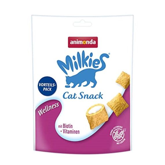 animonda Milkies Katzensnack mit Milch - Knusperkissen Wellness (6 x 120g), getreidefreie Katzenleckerli Milch Katzensnacks für Erwachsene Katzen
