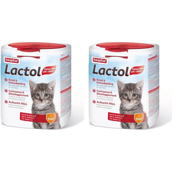 BEAPHAR - Lactol Aufzucht-Milch - Für Kätzchen - Von Geburt An - Muttermilchersatz Mit DHA, Vitaminen Und Mineralien - Unterstützt Gesunde Aufzucht Und Stärkung - 500 g (Packung mit 2)