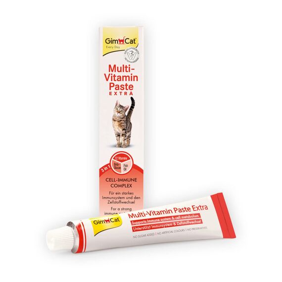 GimCat Multi-Vitamin Paste Extra - Katzensnack mit Fischöl für ein starkes Immunsystem und den Zellstoffwechsel - 1 Tube (1 x 200 g)
