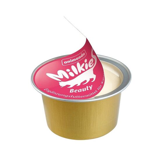 animonda Milkies Katzensnack mit Milch - Cups Beauty (20 Cups à 15 g), leicht verdauliche Katzenmilch für Erwachsene Katzen, Milch-Snack ohne Soja und Zucker