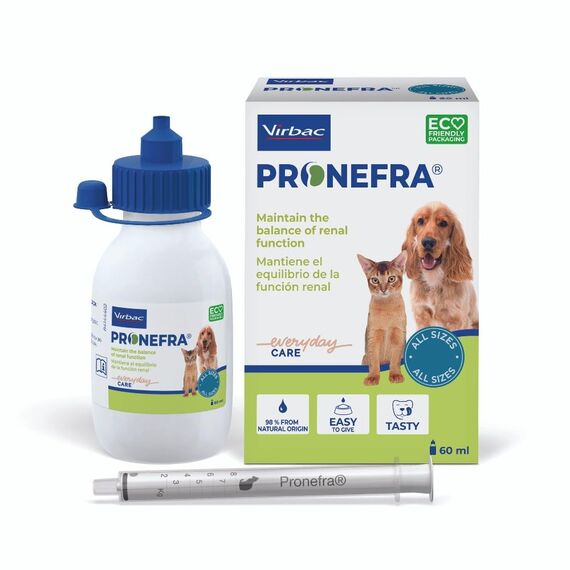 Virbac Pronefra | 60 ml | Ergänzungsfuttermittel für Hunde & Katzen | Unterstützung der normalen Nierenfunktion