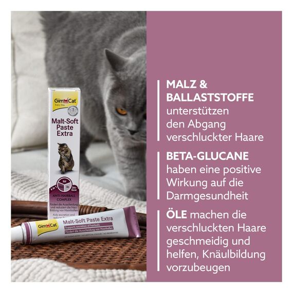 GimCat Malt-Soft Paste Extra - Anti-Hairball Katzensnack fördert Ausscheidung von Haarballen - 1 Tube (1 x 100 g)